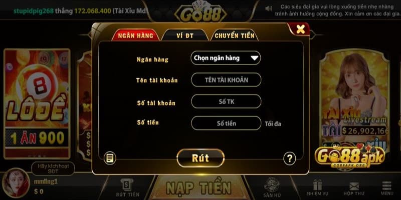 Cách rút tiền GO88 lợi ích vượt trội